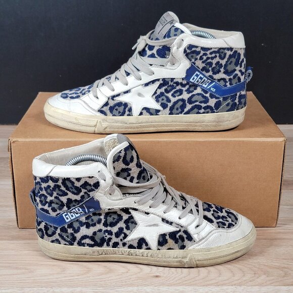 Golden Goose VCE 2.12 High Top Shoes Womens Size 8 Blue Leopard Made in Italy - Picture 1 of 15